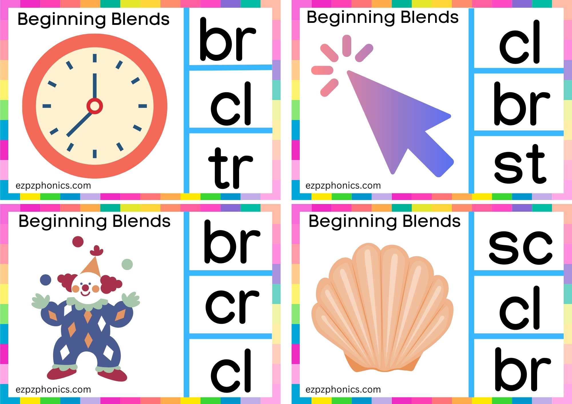 CL Beginning Blends Clip Cards Look At The Images And Clip The Correct Letters Set 2